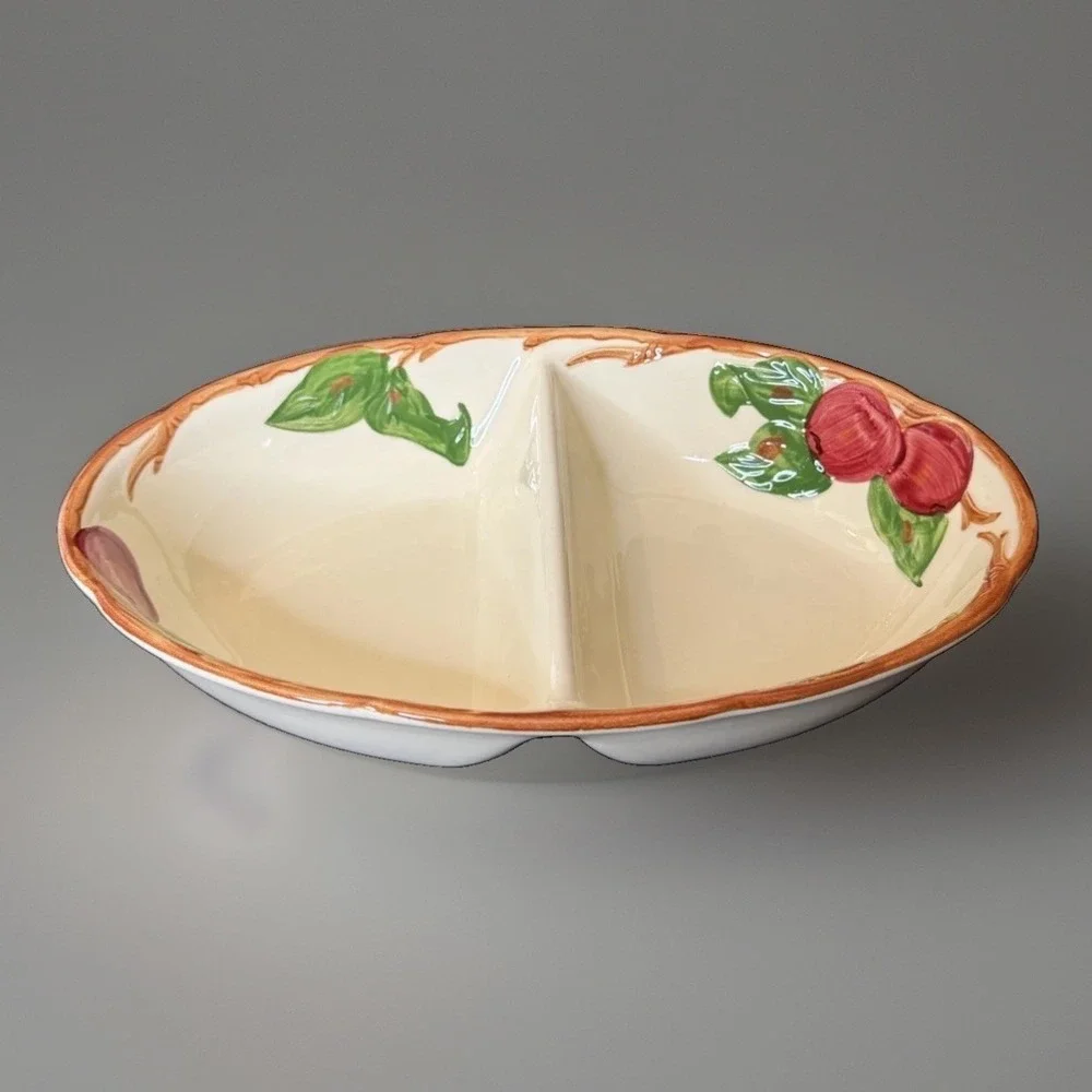 VTG Franciscan Apple Oval Divided Serving Bowl Gladding McBean TV Screen Mark